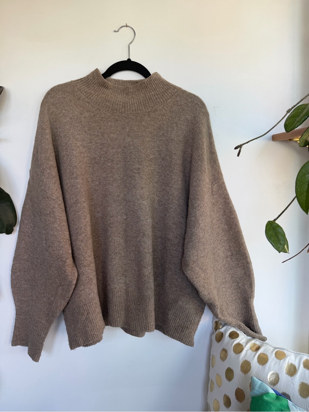 H&M Neutral Taupe Mock Neck Oversized Sweater